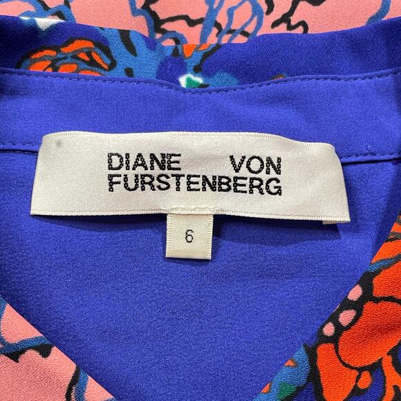Diane Von Furstenberg Cobalt Blue Floral Shirt Dress Size 6 - Picture 6 of 7